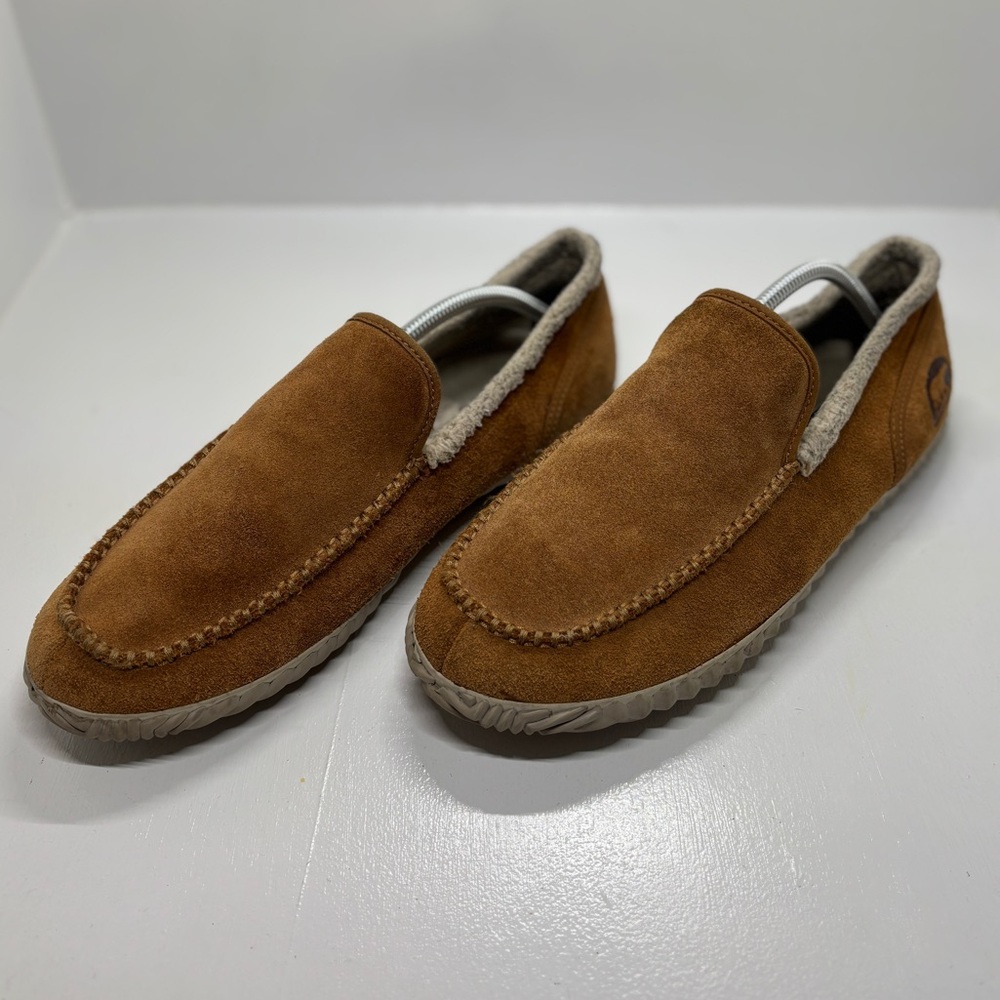 Sorel Men’s Suede Moccasin Slippers Brown Fleece Lined Indoor/Outdoor US 11.5